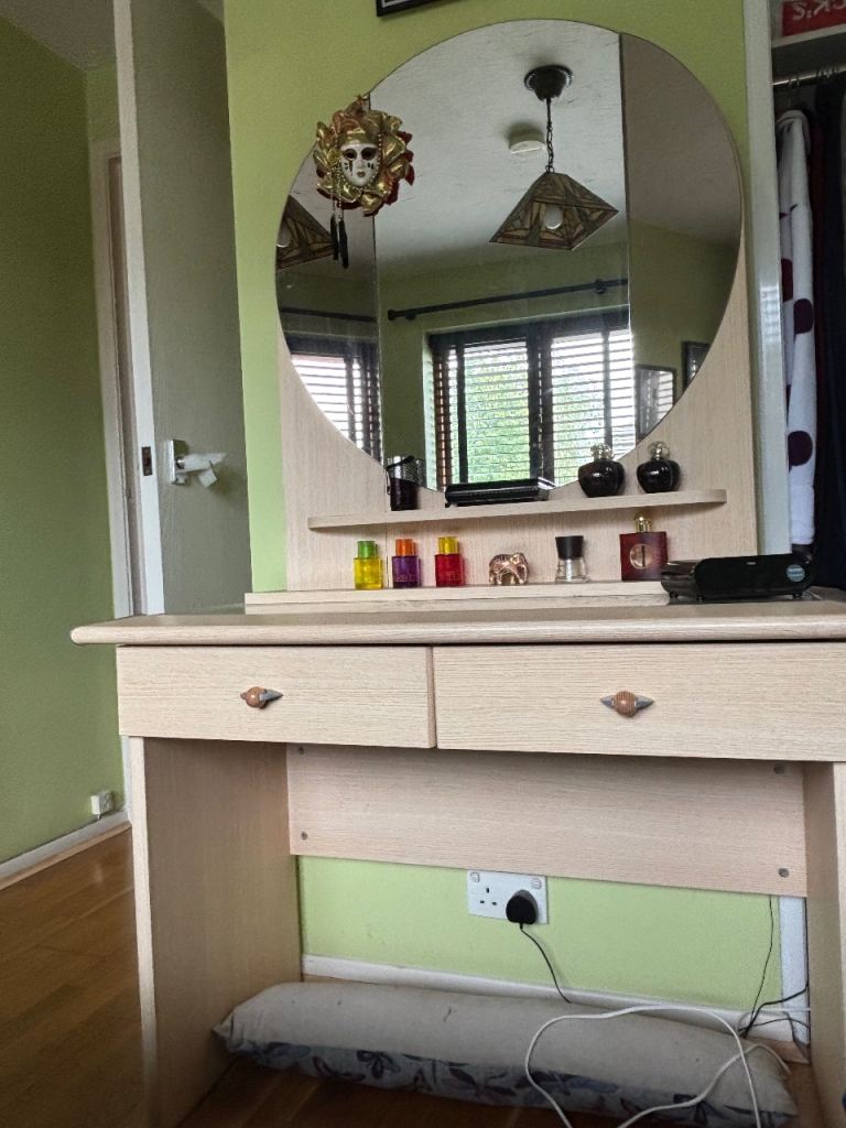 Lovely Wooden Dressing Table with Removable Mirror and Two Drawers