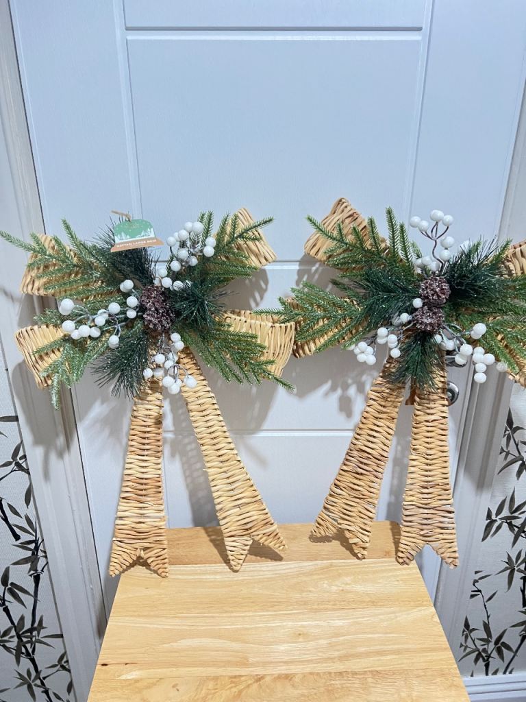 2 x Large Rattan Bow Christmas Decorations NEW unused 