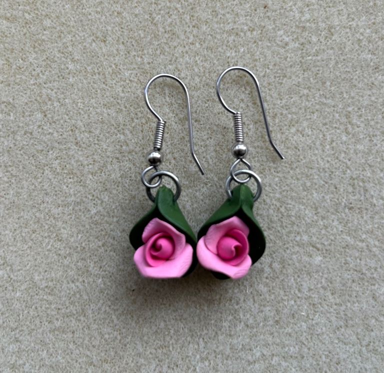 Vintage pink flower fabric earrings 