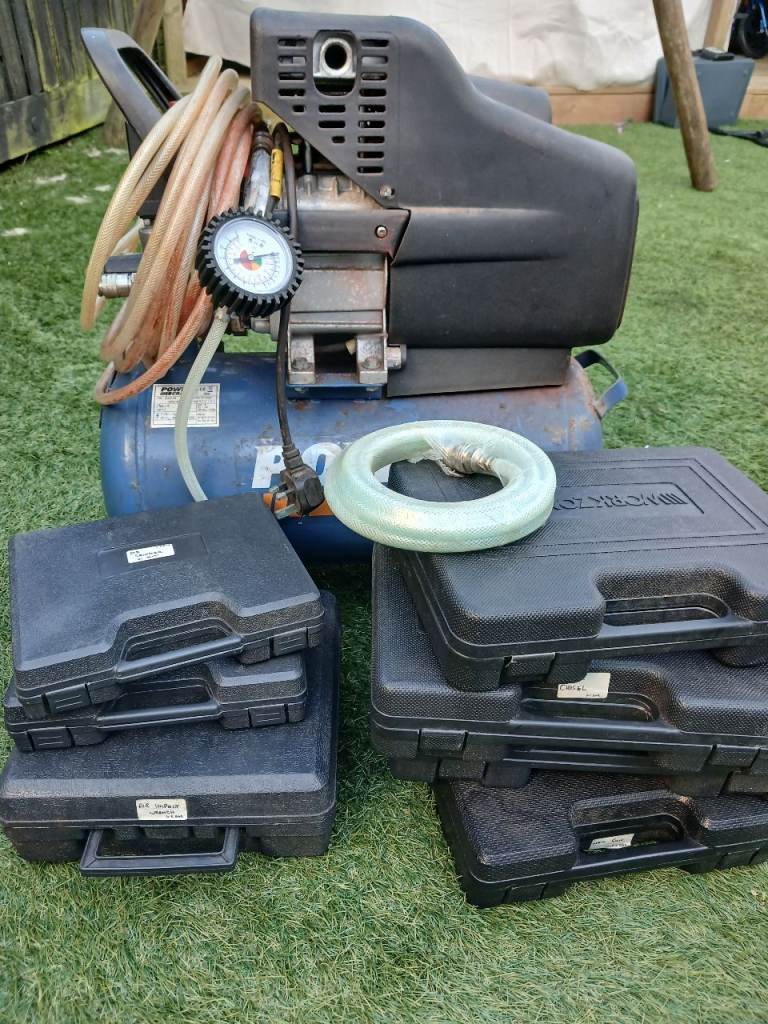 Air Compressor with Tools and Hoses – Good Condition