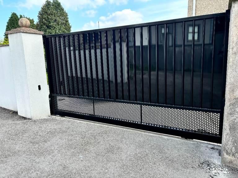Large Black Metal Sliding Gate steel, driveway