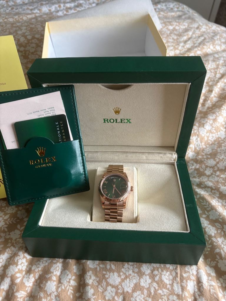 Rose Gold Watch with Green Face