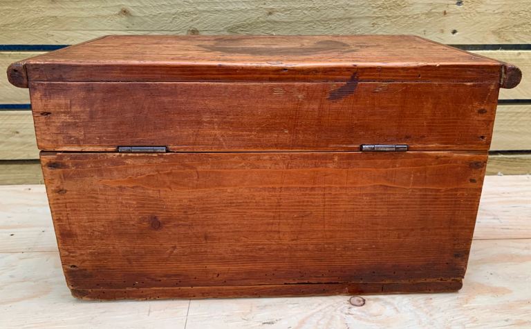 Small Antique Pine Hobby Craft Sewing Work Box Storage Trunk Chest 1900s