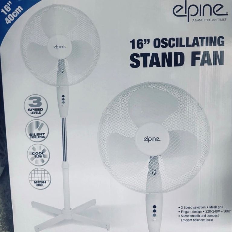 New Elpine 16" Oscillating Stand Fan - White