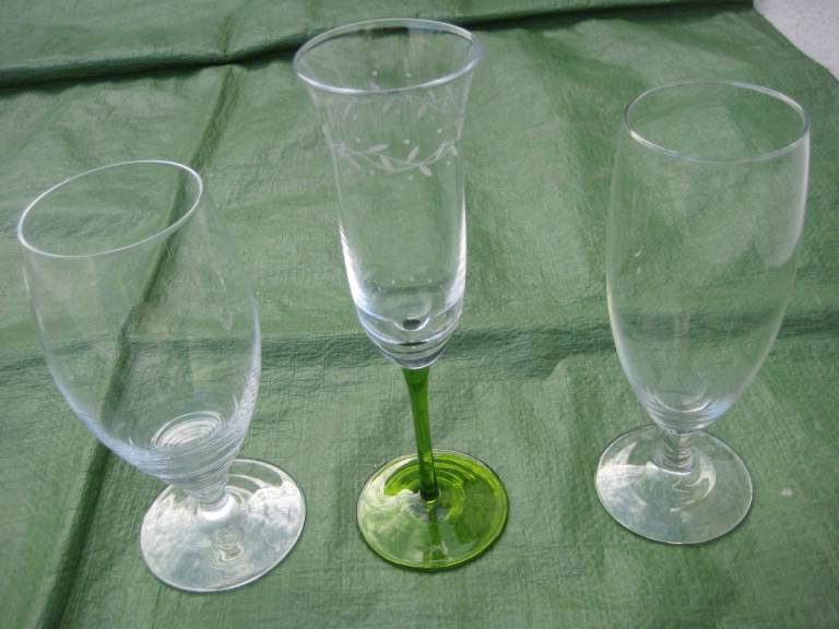 3 Stem Glasses, One with Engraved Pattern for £2.00