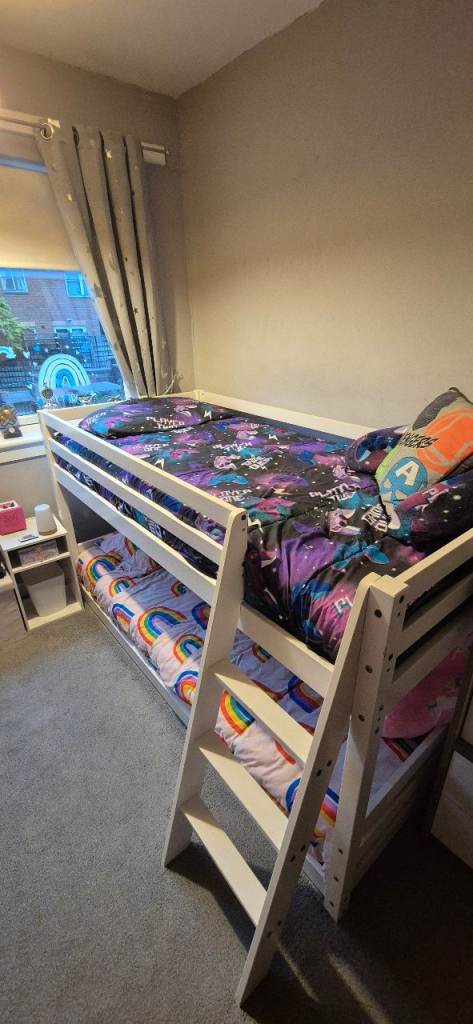 White Wooden mid sleeper Bunk Bed 