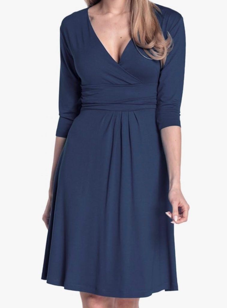 Maternity Happy Mama Women's Knee Length 3/4 Sleeve Viscose Dress Dark Blue Size 14 XL