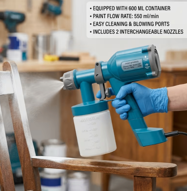 HVLP Paint Sprayer, High Power Electric Spray Gun With 600ml Container