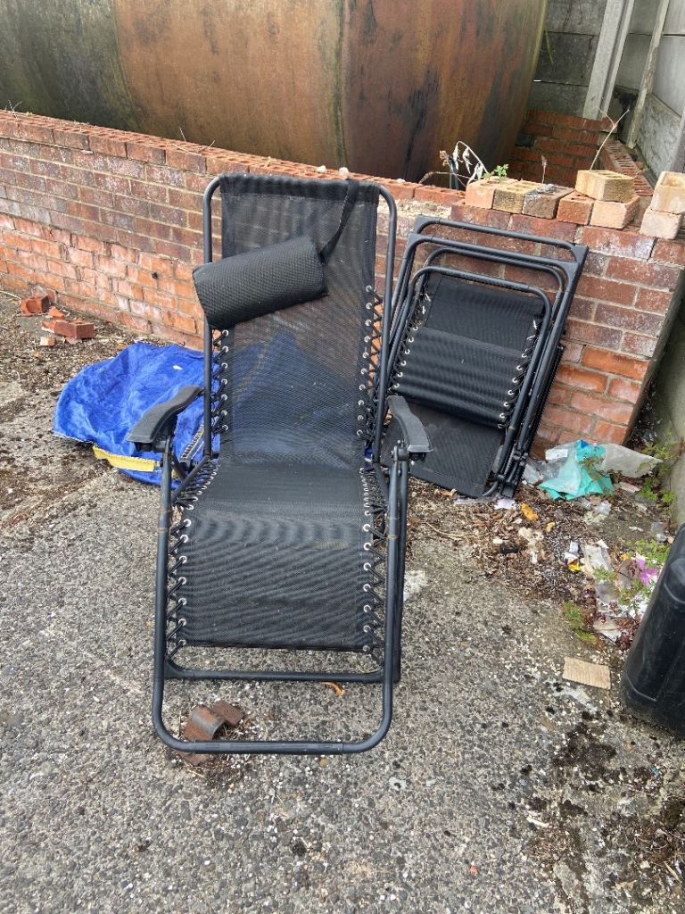 Pair of Black Reclining Garden Chairs - Fair Condition