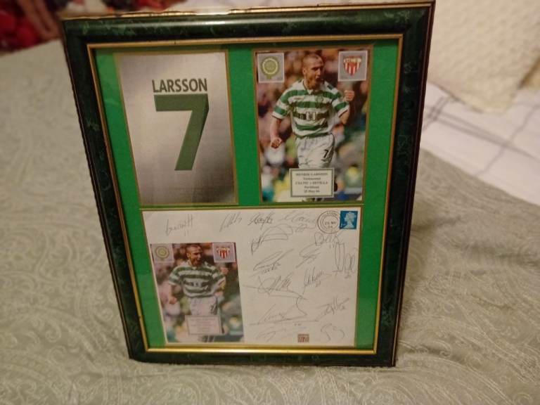 Framed Henrik Larsson Celtic Memorabilia with Signed Letter