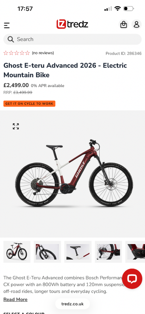 Ghost E-teru Advanced 2026 Electric Mountain Bike - Red/White