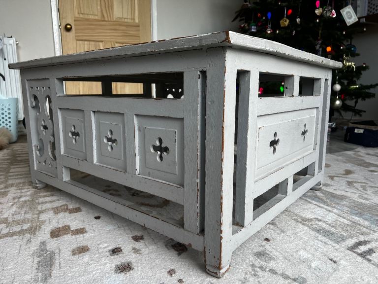 Vintage solid hardwood coffee table grey
