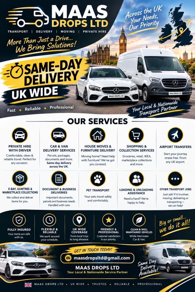 Flexible 24/7 Delivery and Ride All Across UK