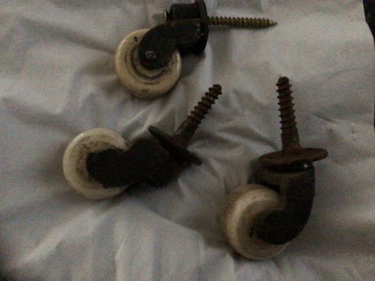 Antique ceramic/porcelain cast iron casters x 3