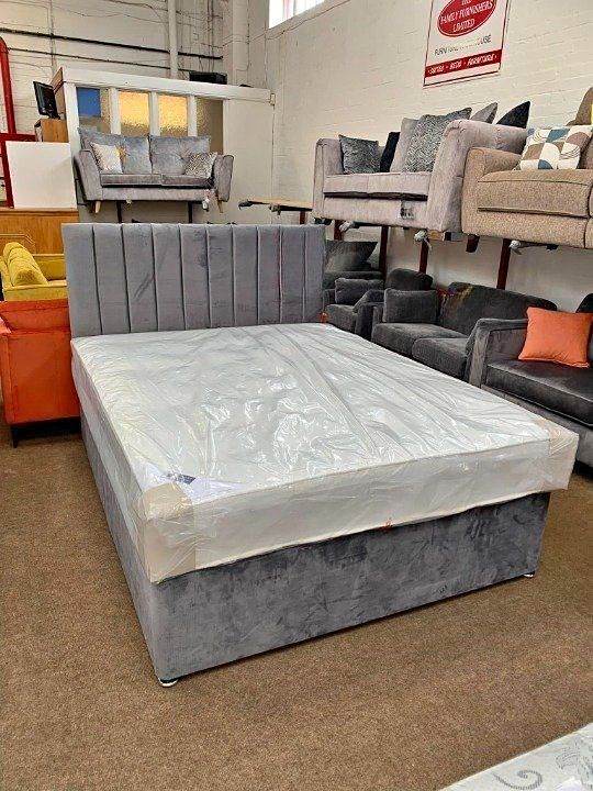 Brand New Grey Double Bed with Mattress and Headboard - Cheapest Price Free Delivery C O D 🏡::