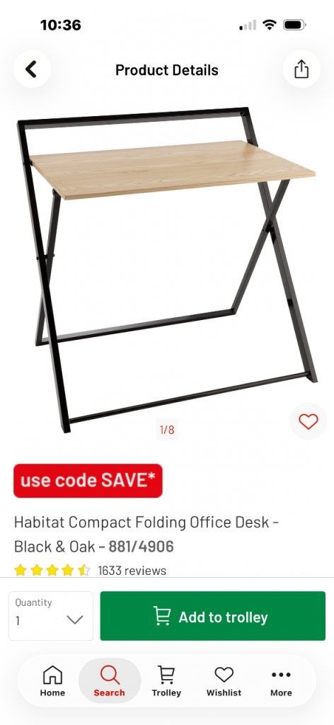 Habitat Compact Folding Office Desk - Black & Oak, New
