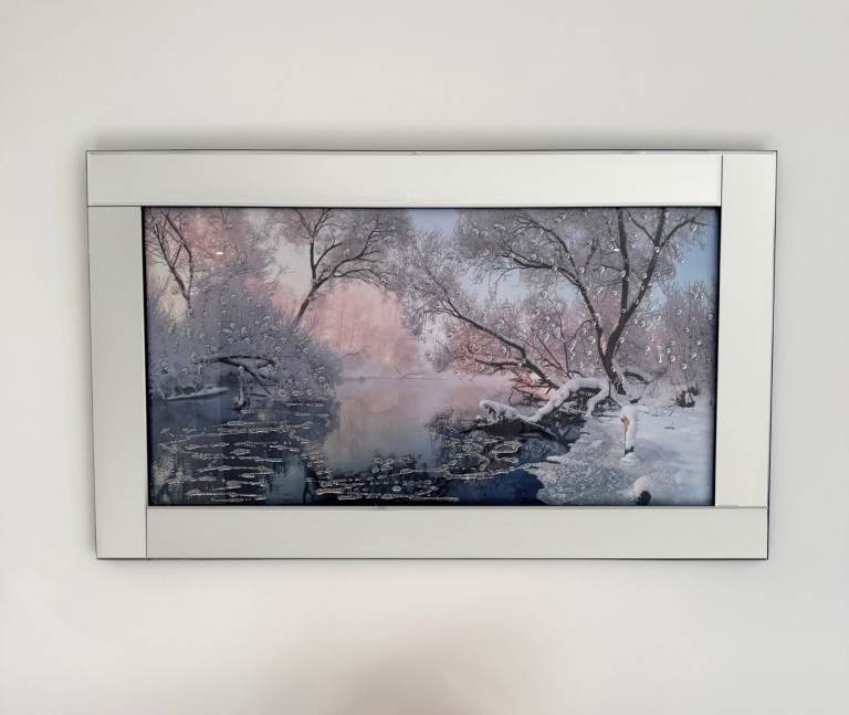 Large 3D Mirrored Glitter Wall Art / Picture Frame – Winter Scene (100cm x 60cm) Heavy
