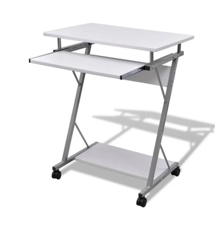Compact Computer Desk with Pull-out Keyboard Tray White