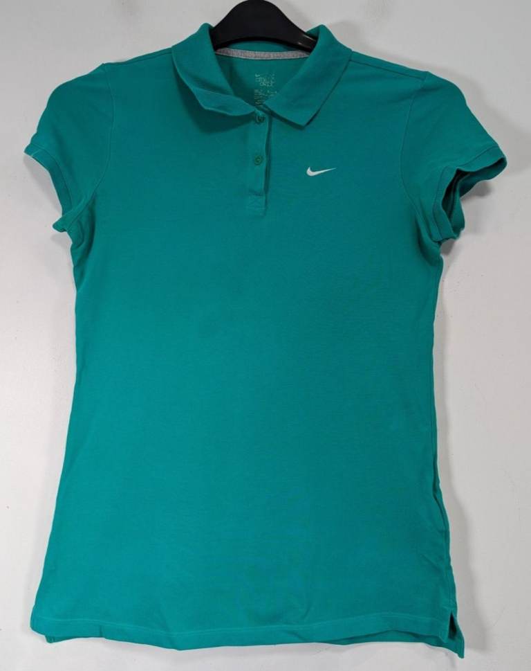 Nike Polo Shirt Women's Medium Turquoise Pique Swoosh Logo Preppy
