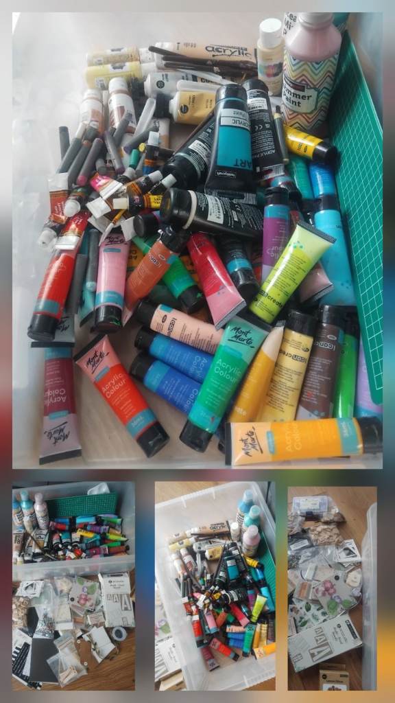 Large Bundle of Acrylic Paints and Craft Supplies