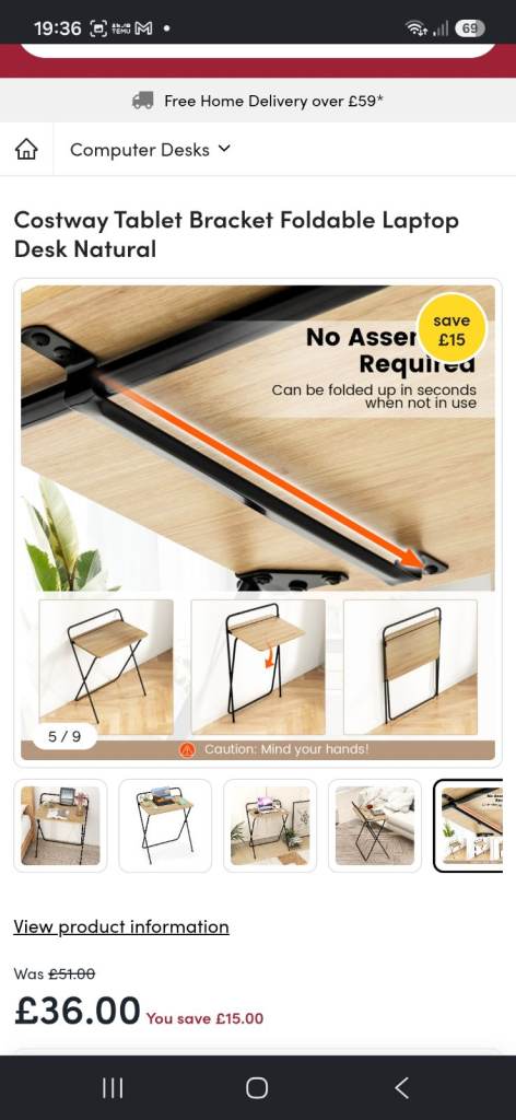 Costway Foldable Laptop Desk Natural Wood Finish