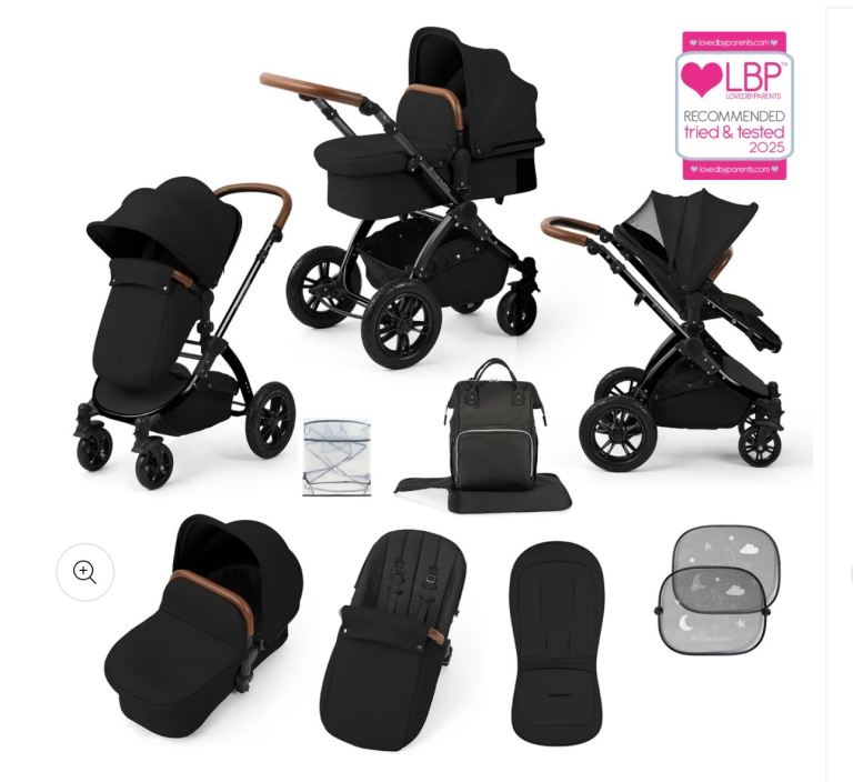 Black Baby Travel System with Pram, Pushchair, and Accessories