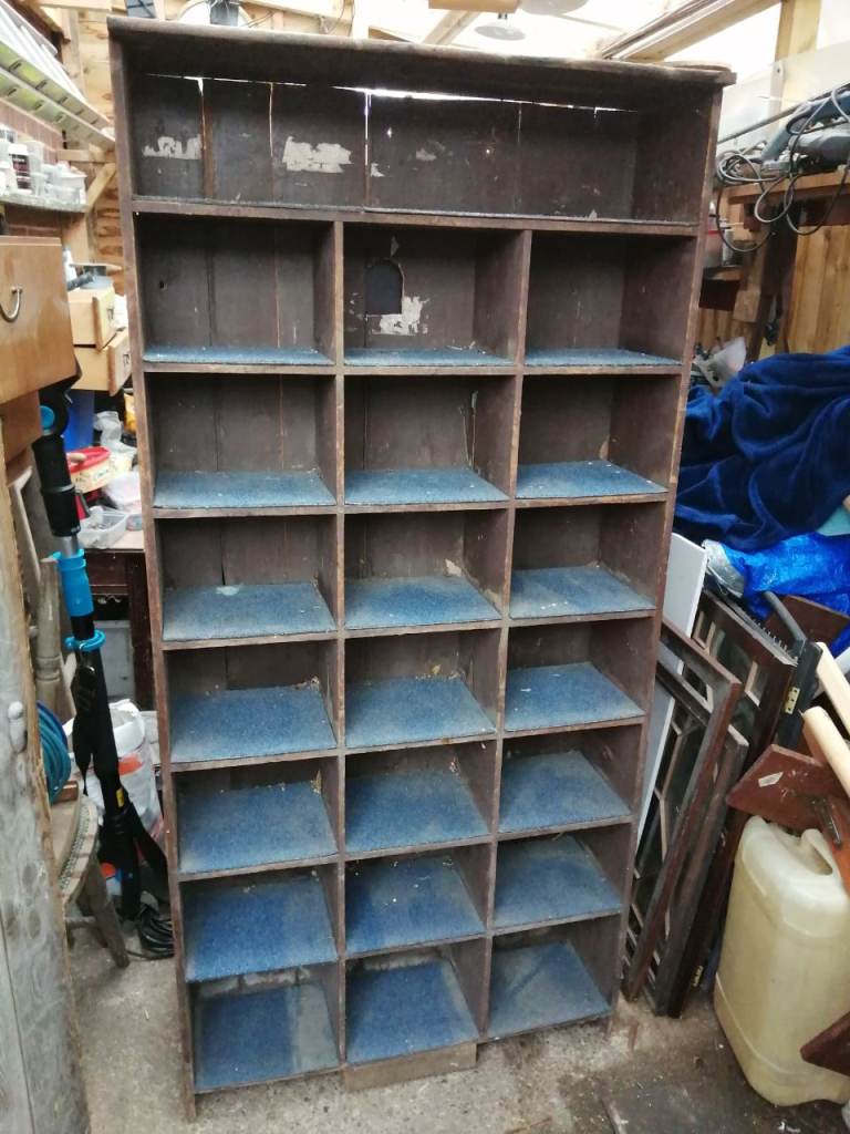Large Wooden Pigeon Hole Unit - Vintage Storage Shelf