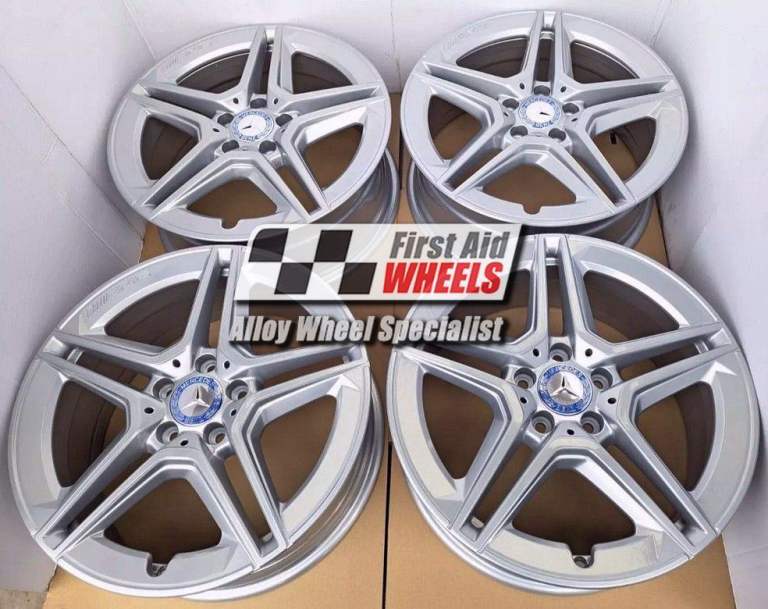 MERCEDES A B CLASS CLA 4X 18'' GENUINE AMG BRIGHT SILVER ALLOY WHEELS S559S4