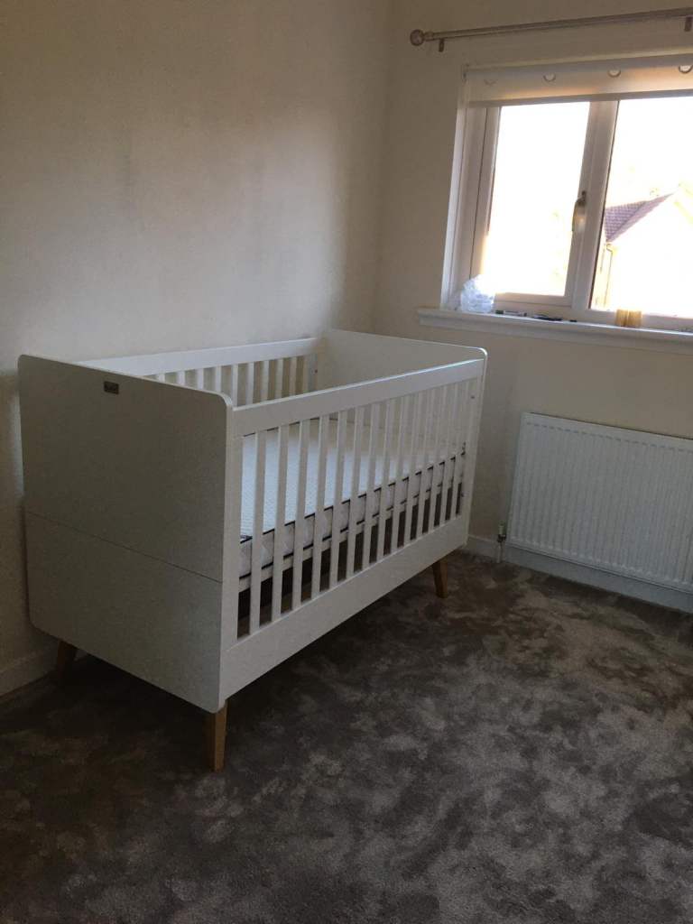 2 x Silver Cross Brighton Cot beds, with dual sided baby/toddler mattress and mattress protectors