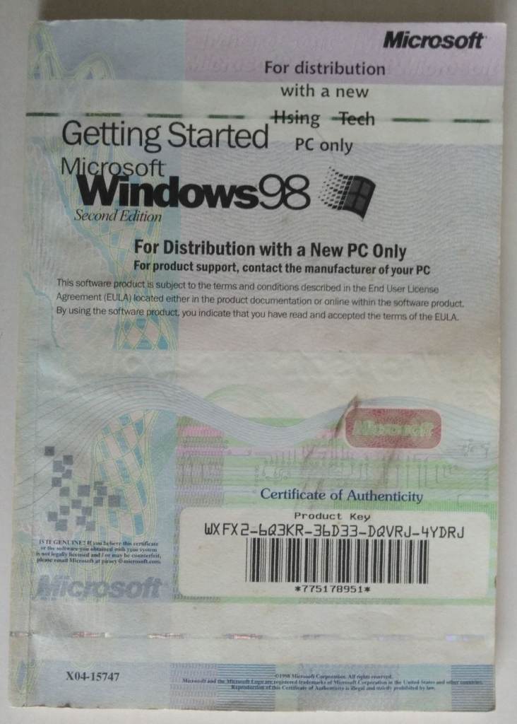 Original Microsoft Windows 98 Second Edition with Product Key
