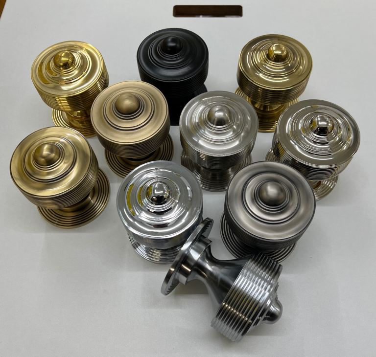 Solid brass reeded centre door knob 80mm front back new