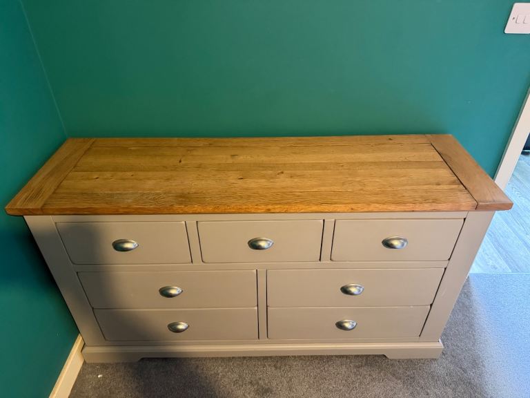 Oak Furniture Land Grey Chest of Drawers with Solid Wood Top