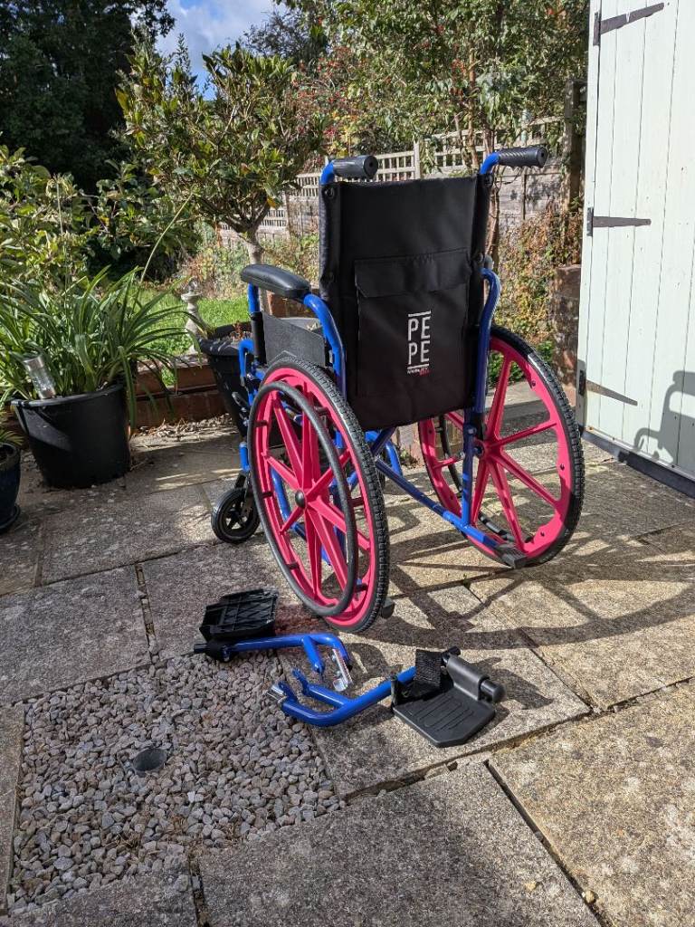 PEPE Lightweight Folding Wheelchair – Blue and Pink, Good Condition