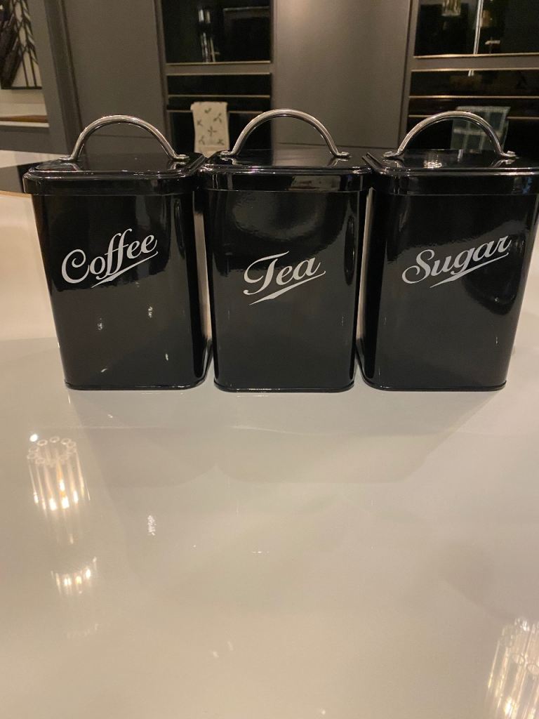 3 x Garden Trading Coffee Tea and Sugar canisters in black