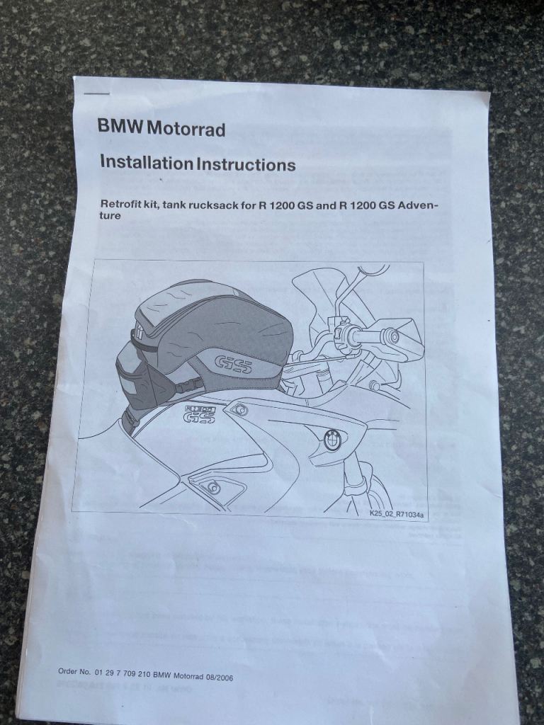 Motorbike tank bag for BMW R1200GS