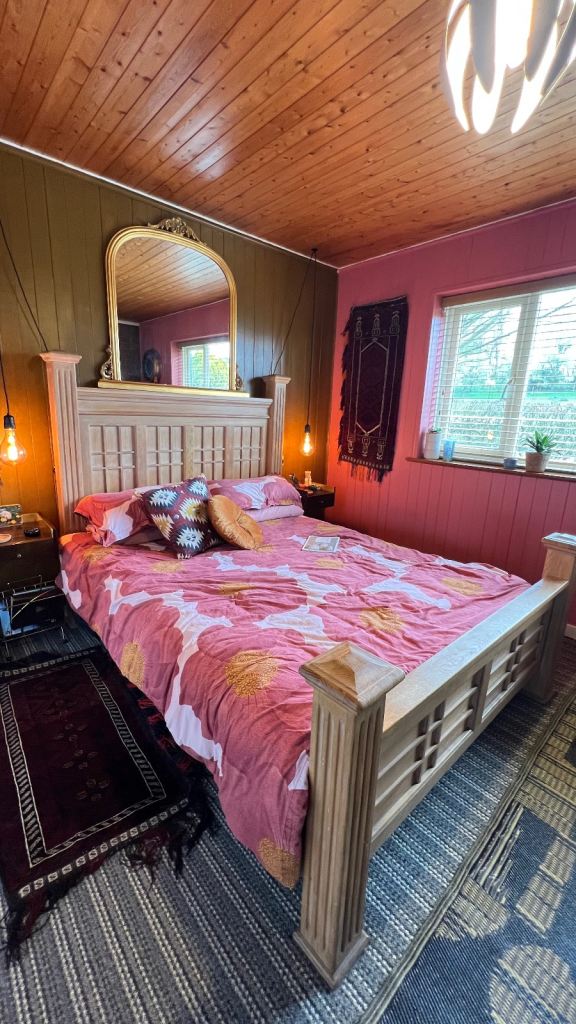 Vintage old antique pine king size bed