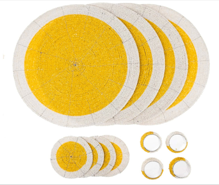 Beaded Placemats, coasters and napkin rings. (Set of 4 each). Brand NEW