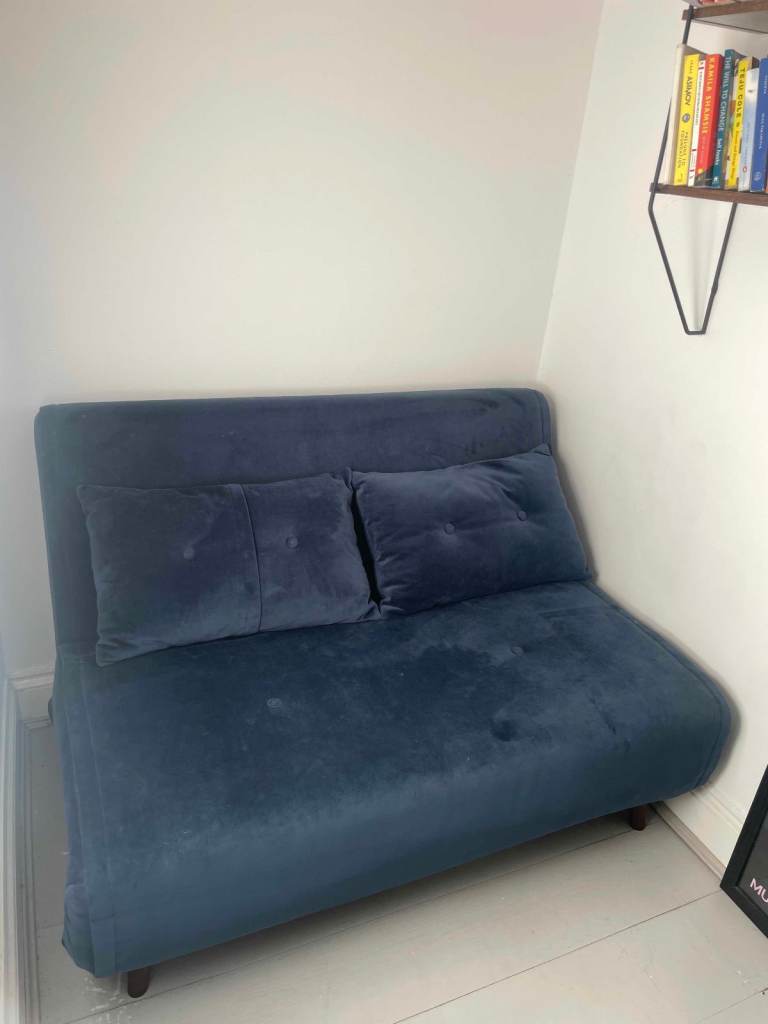 Beautiful blue velvet sofa bed, needs to go buy Tuesday