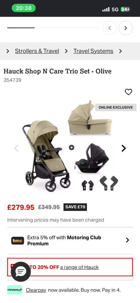 Hauck Shop N Care Trio Set - Pram, Carrycot, Car Seat