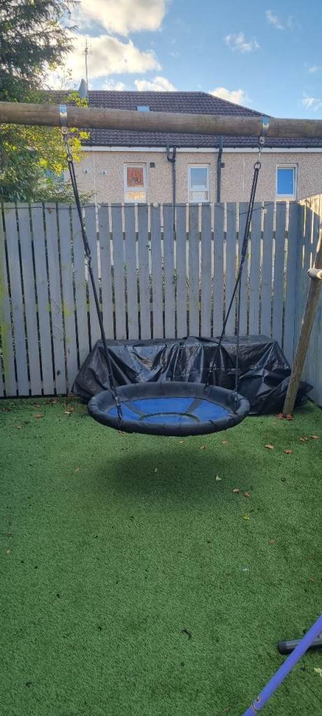 wooden frame with basket swing 