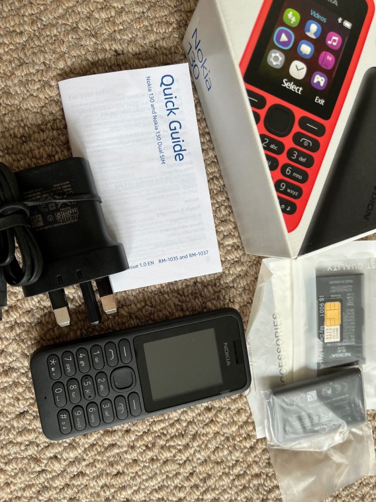 Nokia 130 Mobile Phone - New, Black with Accessories