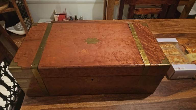 Vintage mahogany and brass military writing slope box