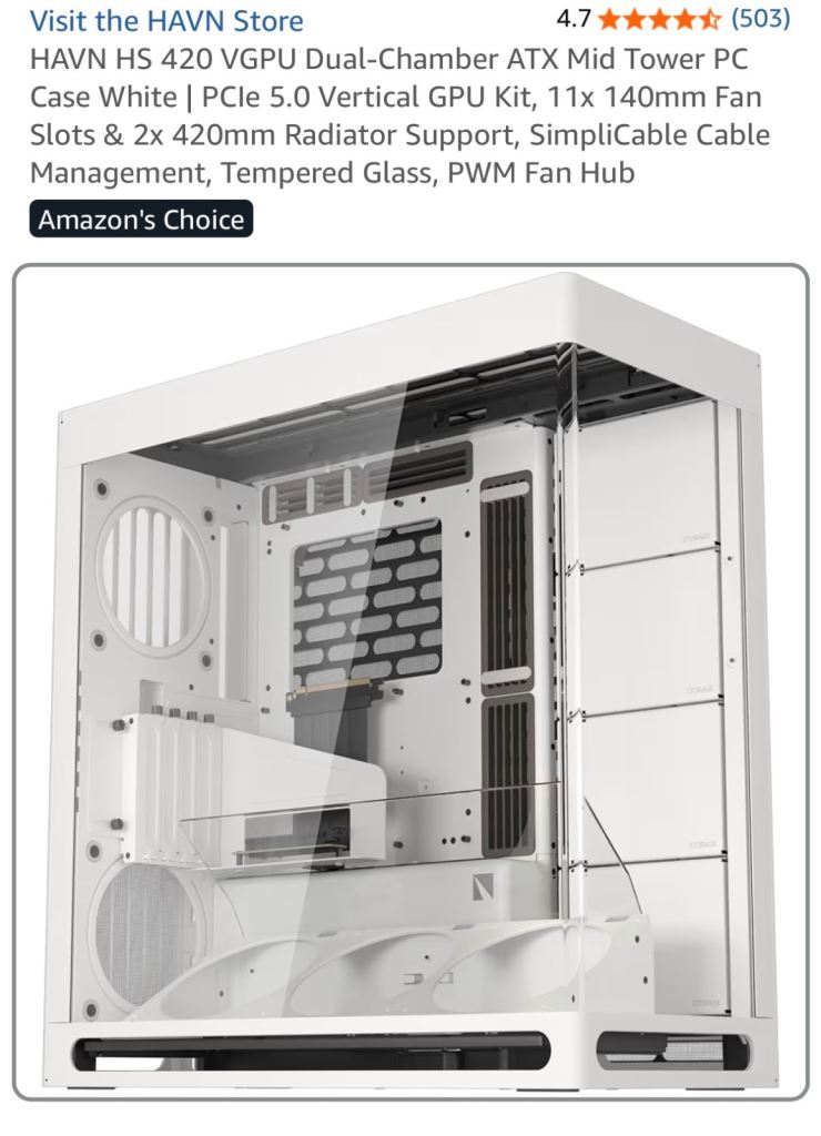 HAVN HS 420 VGPU Dual-Chamber ATX Mid Tower PC Case - White