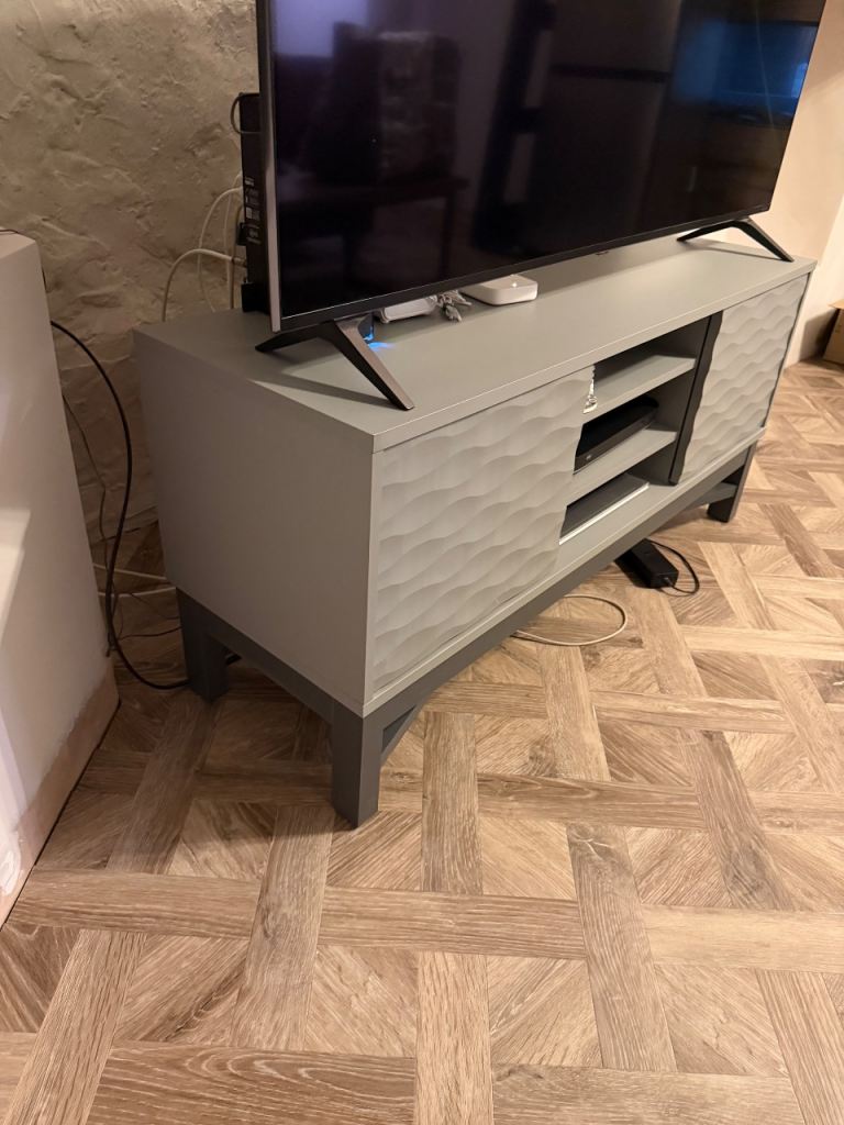 Grey TV Unit / Sideboard with Wavy Pattern Doors