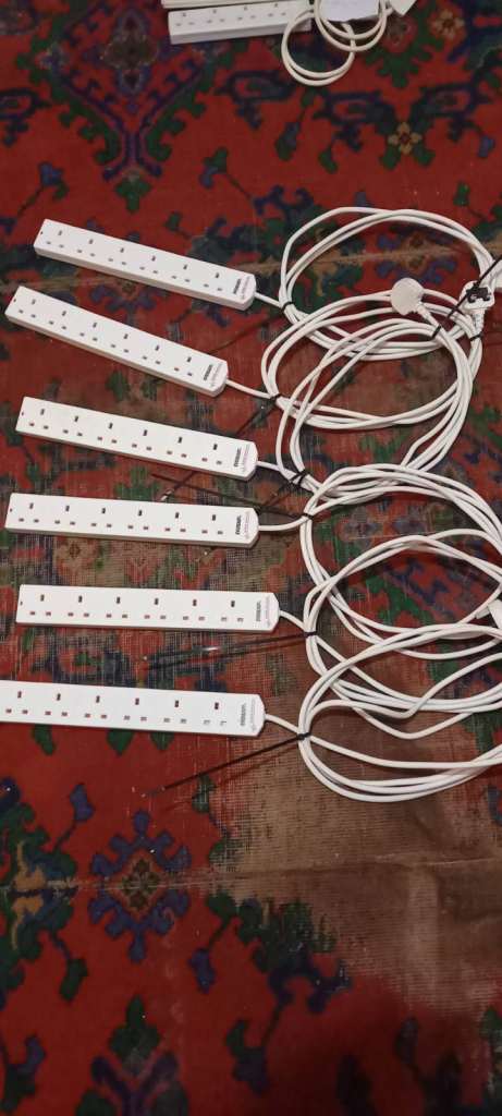 6x Eveready 6 Gang Extension Leads 3m White Job Lot