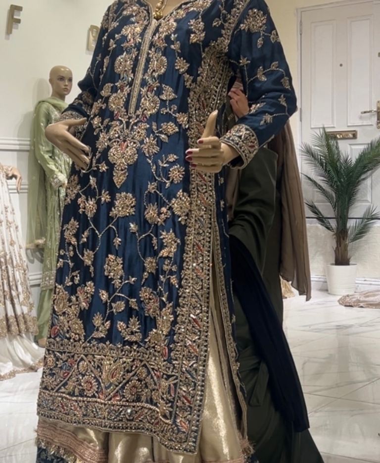 Stunning Navy and Gold Embroidered Dress