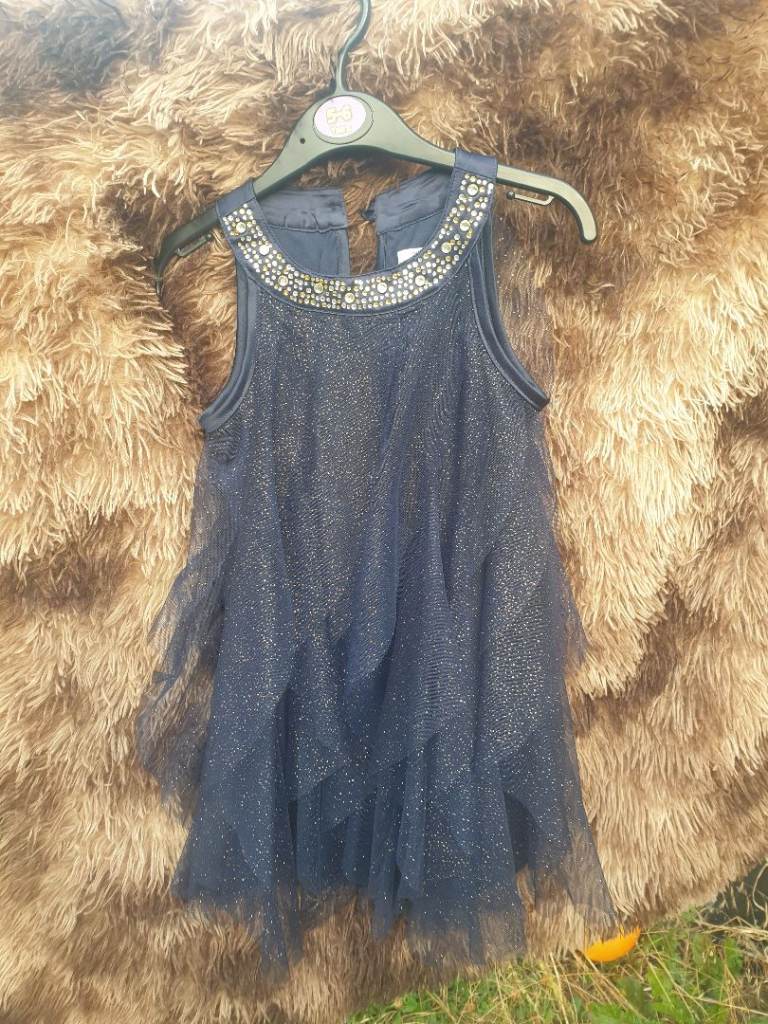 Girls Navy Blue Party Dress with Sparkles – Good Condition