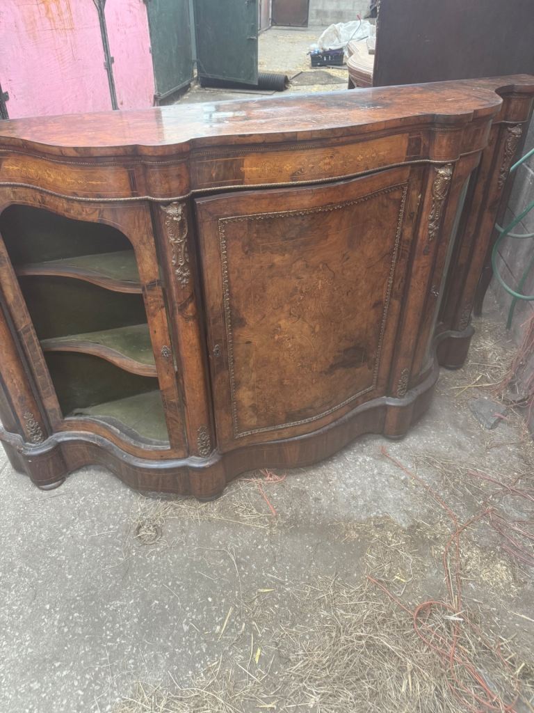 Antique Credenza Victorian burr walnut inlay 