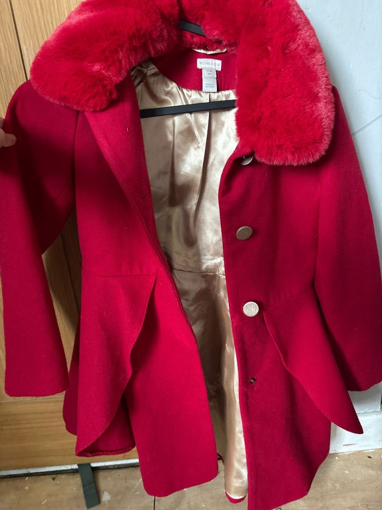 Monsoon Red Coat with Faux Fur Collar – only worn once!!!