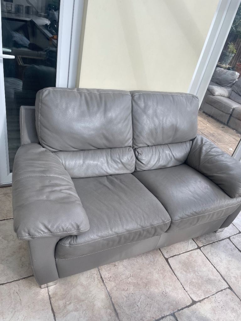 Grey Leather Sofa (Good Condition)